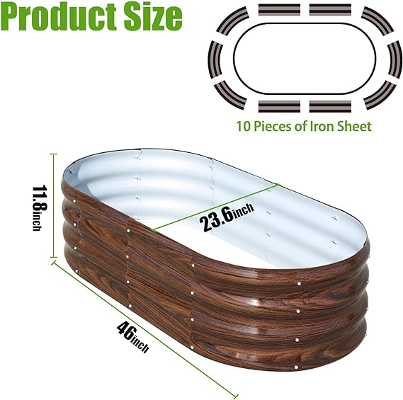 Galvanized Raised Garden Bed Outdoor, 2 Pcs 4x2x1ft Oval Metal Planter Box for Planting Plants Vegetables, Brown