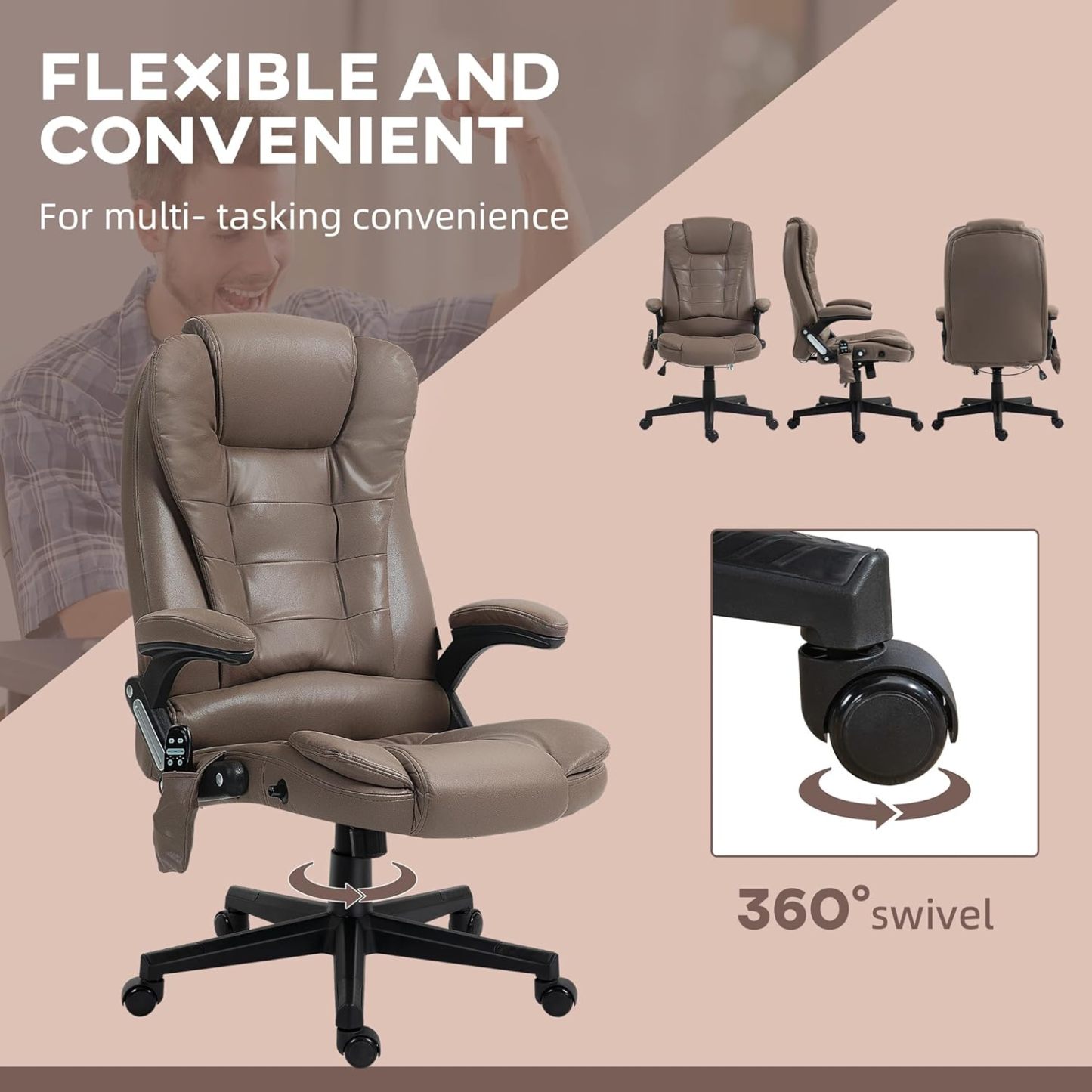 6 Point Vibrating Massage Office Chair with Heat, Microfiber High Back Executive Office Chair with Reclining Backrest