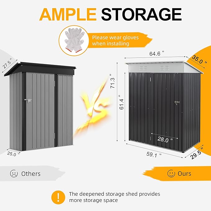 5x3 FT Outdoor Storage Shed, Waterproof Metal Garden Sheds with Lockable Single Door
