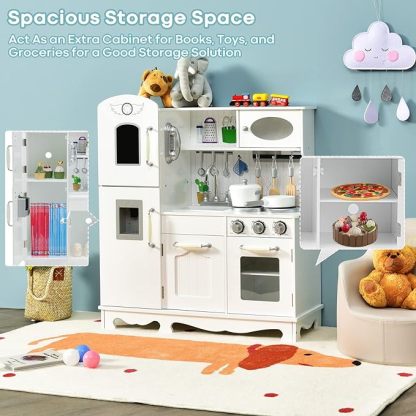 Kids Kitchen Playset, Wooden Pretend Play Kitchen for Toddlers