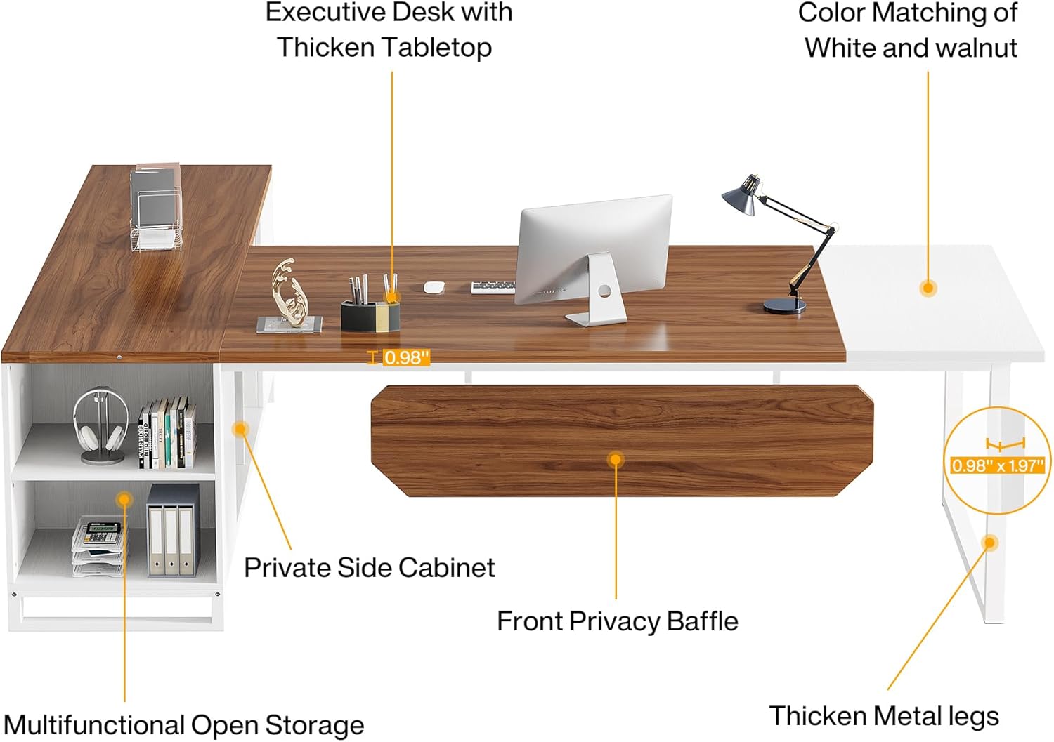 70.8" L-Shaped Executive Desk with 55" File Cabinet, Large Home Office Computer Desk with Storage Shelves and Cabinet