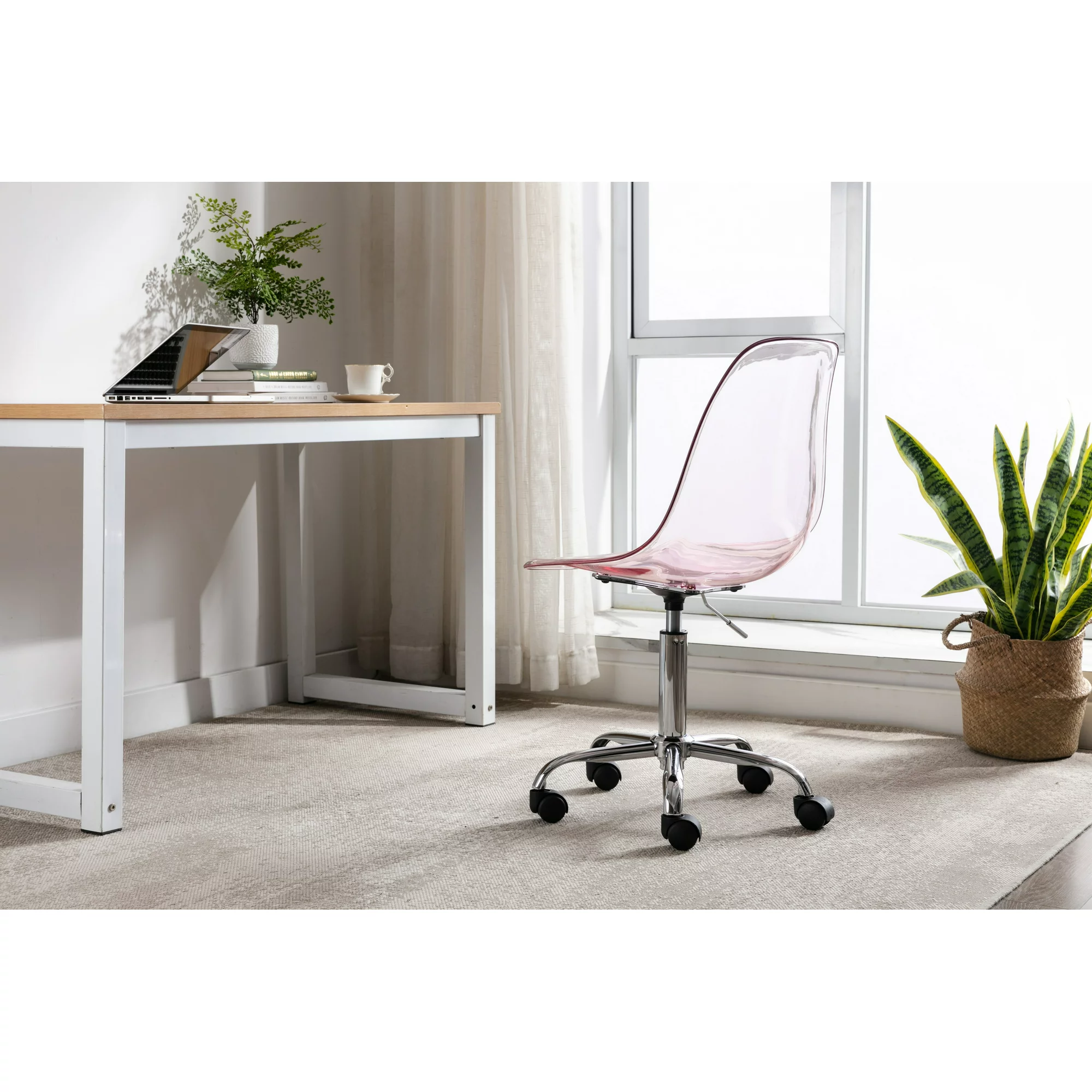 Clear Acrylic Rolling Chair, Modern Small Cute Armless Vanity Rolling Plastic Chair