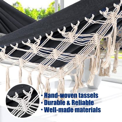 Garden Cotton Hammock Comfortable Fabric Elegant Deluxe Tassels Durable Swing Hammock Up to 450lbs Portable Hammock with Travel Bag,Perfect for Porch Patio Yard Bedroom Outdoor/Indoor
