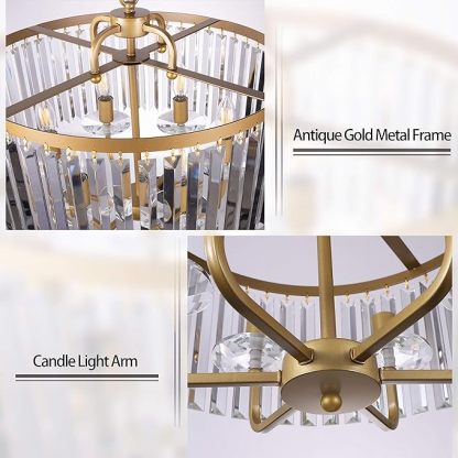 Gold Crystal Chandelier, 6 Lights Modern Gold Drum Chandelier Light Hanging Round Light Fixture for Dining Room, Living Room, Bedroom, Entryway, Kitchen, Foyer, 20'' W