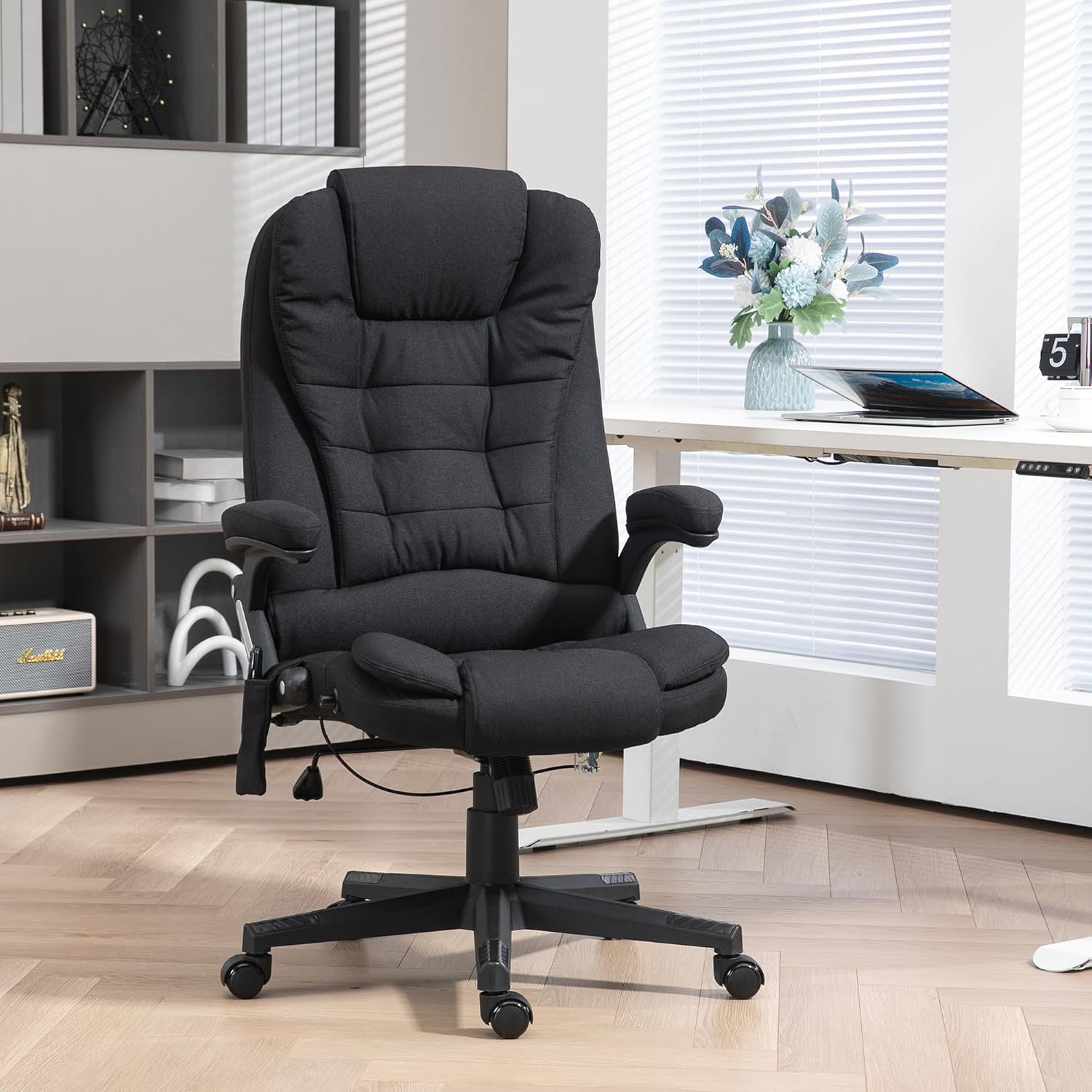 6 Point Vibrating Massage Office Chair with Heat, Linen High Back Executive Office Chair
