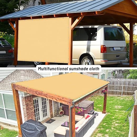 Durable 8x12 FT Outdoor Sun Shade Cloth 95% UV Protection Pergola Shade Cover HDPE Material Breathable Shade Fabric with Grommets for Patio Porch Pergola,Sand(We Customized)