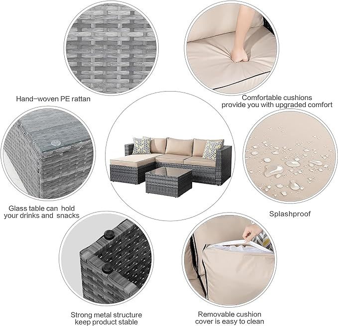 3 Pieces Outdoor Sectional Sofa Silver All-Weather Rattan Wicker Sofa Small Patio Conversation Couch