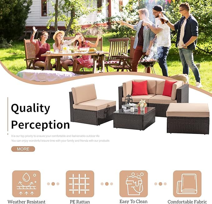 5 Pieces Patio Furniture Sets Outdoor All-Weather Sectional Patio Sofa Set