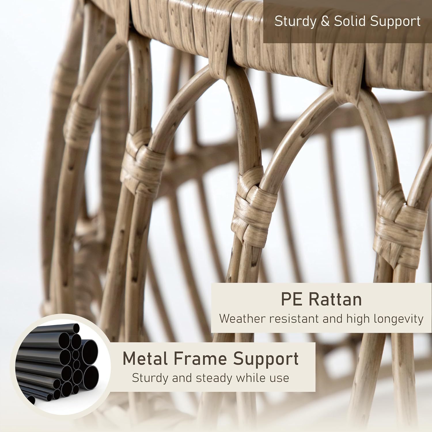 Boho Rattan Round Coffee Table Outdoor with 5mm Tempered Glass Top