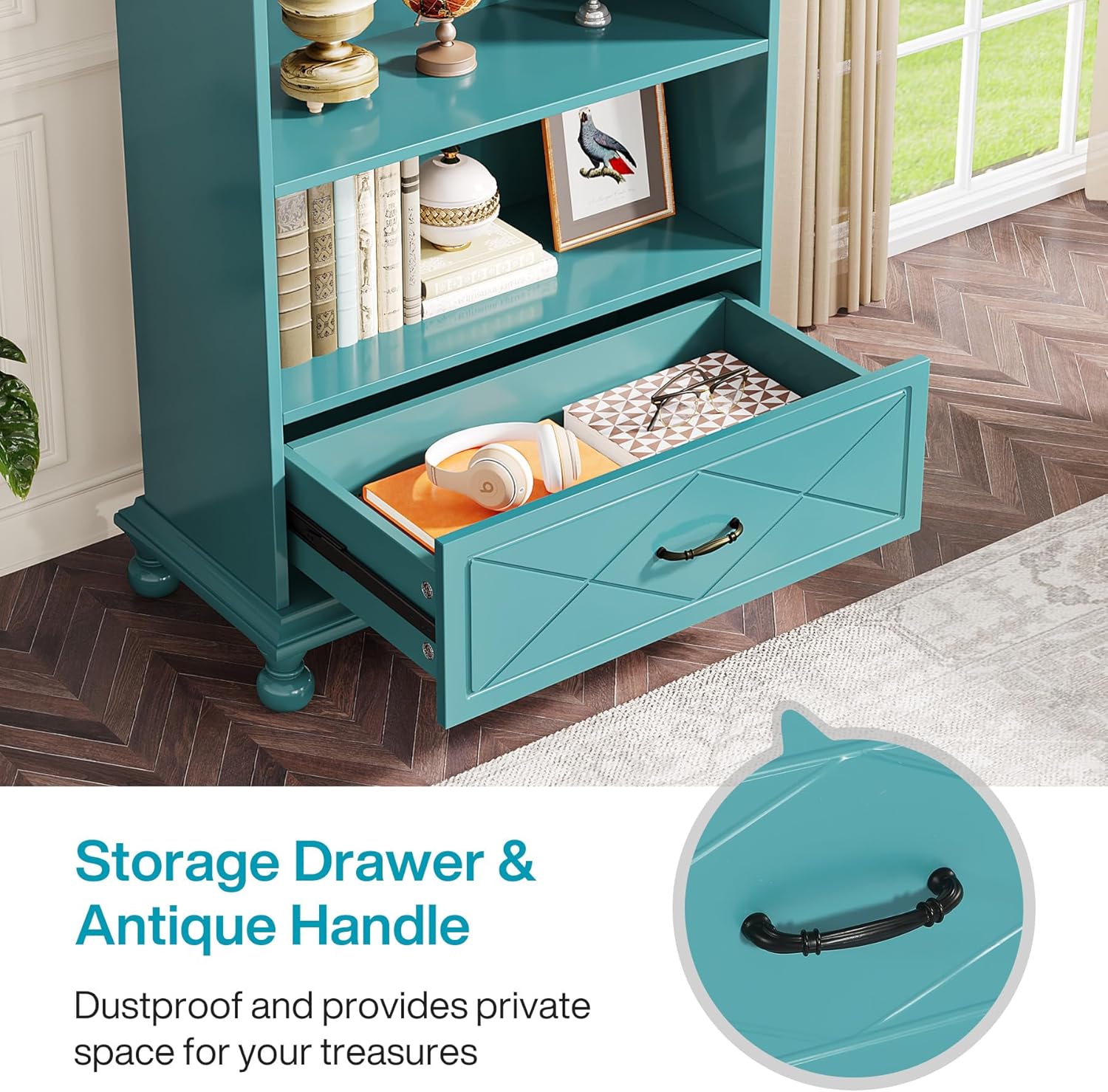 71 Inch Tall Floor Standing Bookshelf with Solid Wood Legs