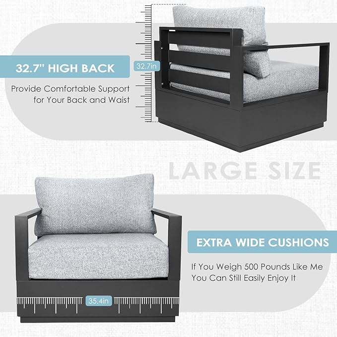Thick Aluminum Patio Furniture with Thick Cushion Conversation Set with 53" Propane Fire Pit Table