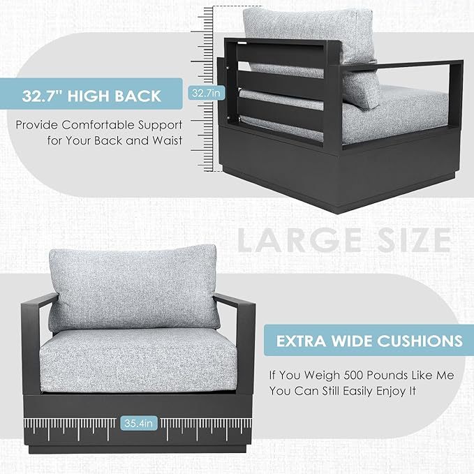 Thick Aluminum Patio Furniture with Thick Cushion Conversation Set with 53" Propane Fire Pit Table