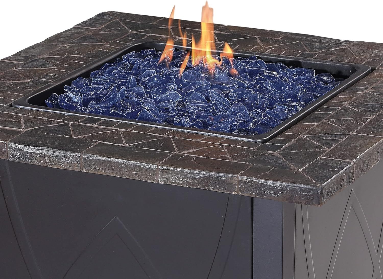 30 Inch Square 30,000 BTU Outdoor Propane Gas Patio Fire Table with Blue Fire Glass and Protective Cover