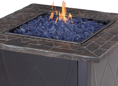 30 Inch Square 30,000 BTU Outdoor Propane Gas Patio Fire Table with Blue Fire Glass and Protective Cover