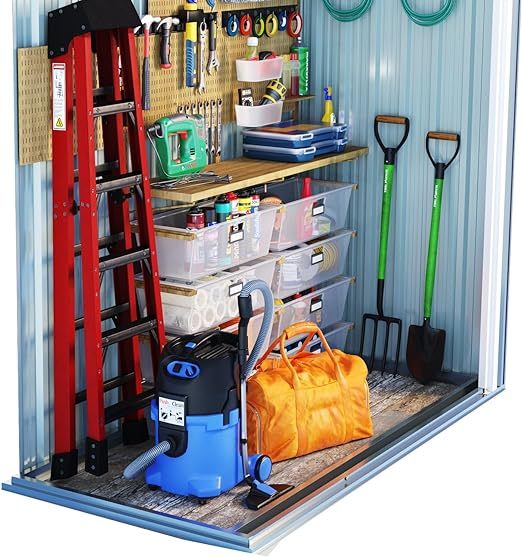 5.4x2.9FT Outdoor Storage Shed, Metal Tool Shed with Sloping Roof and Lockable Door for Backyard, Outside Lawn Storage Sheds for Backyard Patio,Black