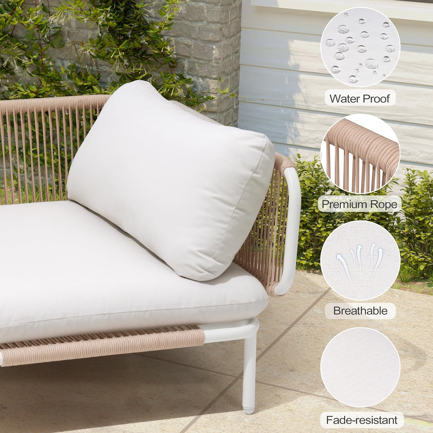 Patio Furniture Set, Outdoor Patio Furniture Oversized Metal Patio Sectional Sofa, 2-Seat Conversation Set with Cushion for Indoor and Outdoor, White Frame & Meige Mat