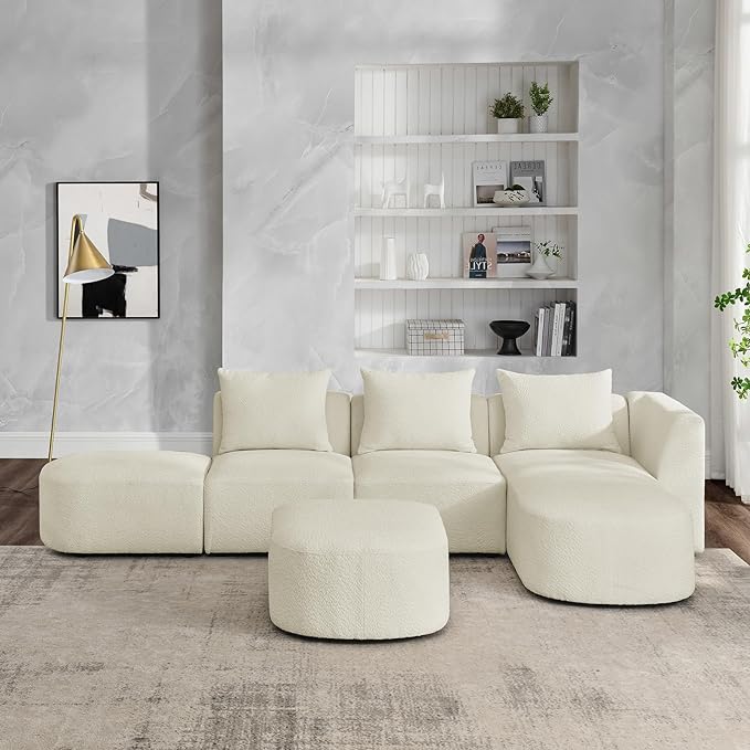 Modular Sectional Sofa, Boucle L-Shaped Couch with Left Side Chaise