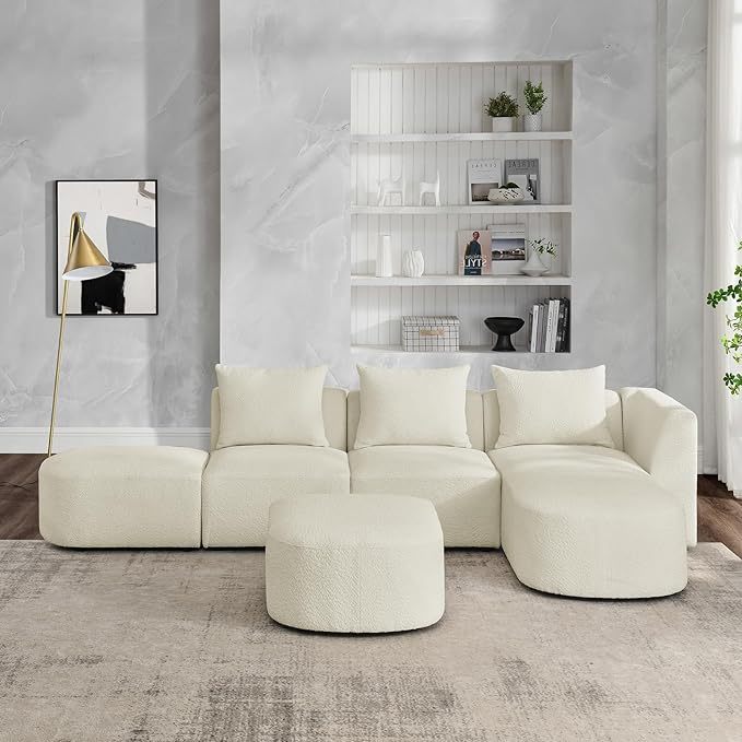 Modular Sectional Sofa, Boucle L-Shaped Couch with Left Side Chaise