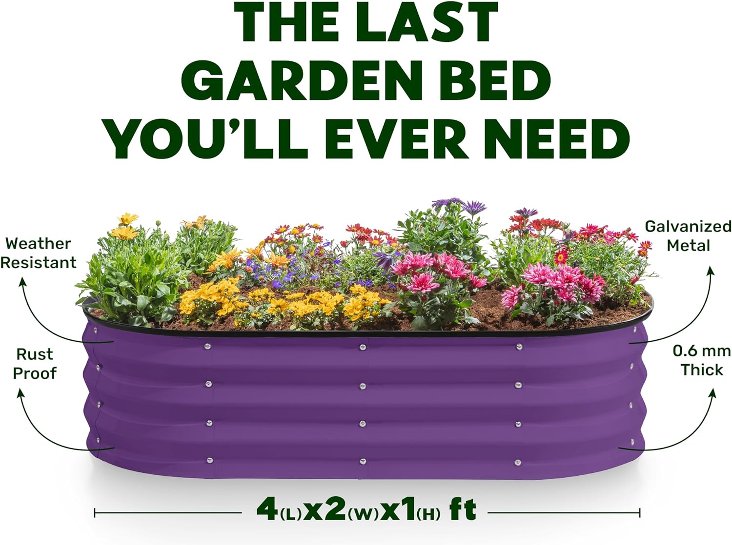 Galvanized Raised Garden Beds Outdoor // 4×2×1 ft Planter Raised Beds for Gardening, Vegetables, Flowers // Large Metal Garden Box