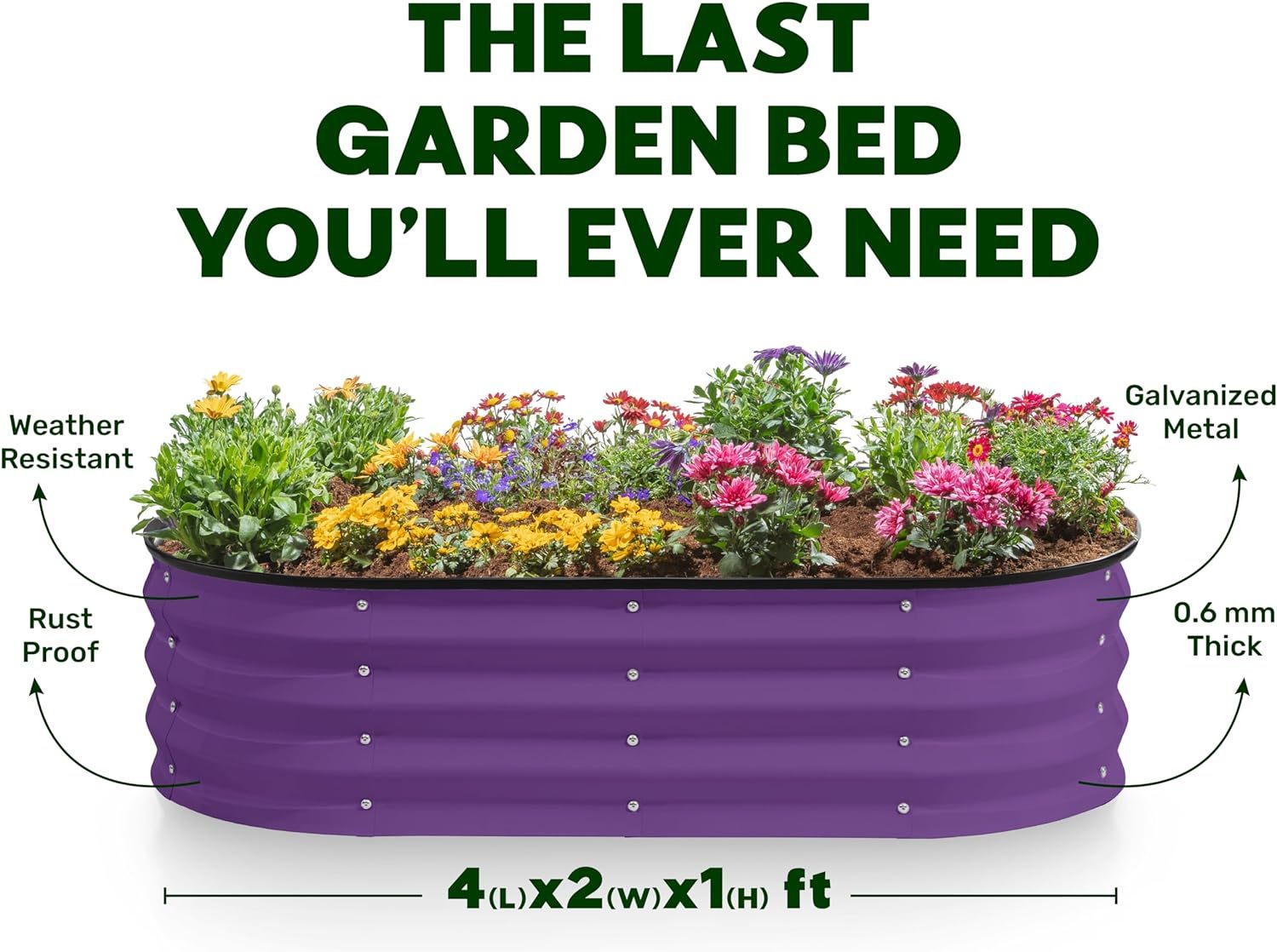 Galvanized Raised Garden Beds Outdoor // 4×2×1 ft Planter Raised Beds for Gardening, Vegetables, Flowers // Large Metal Garden Box