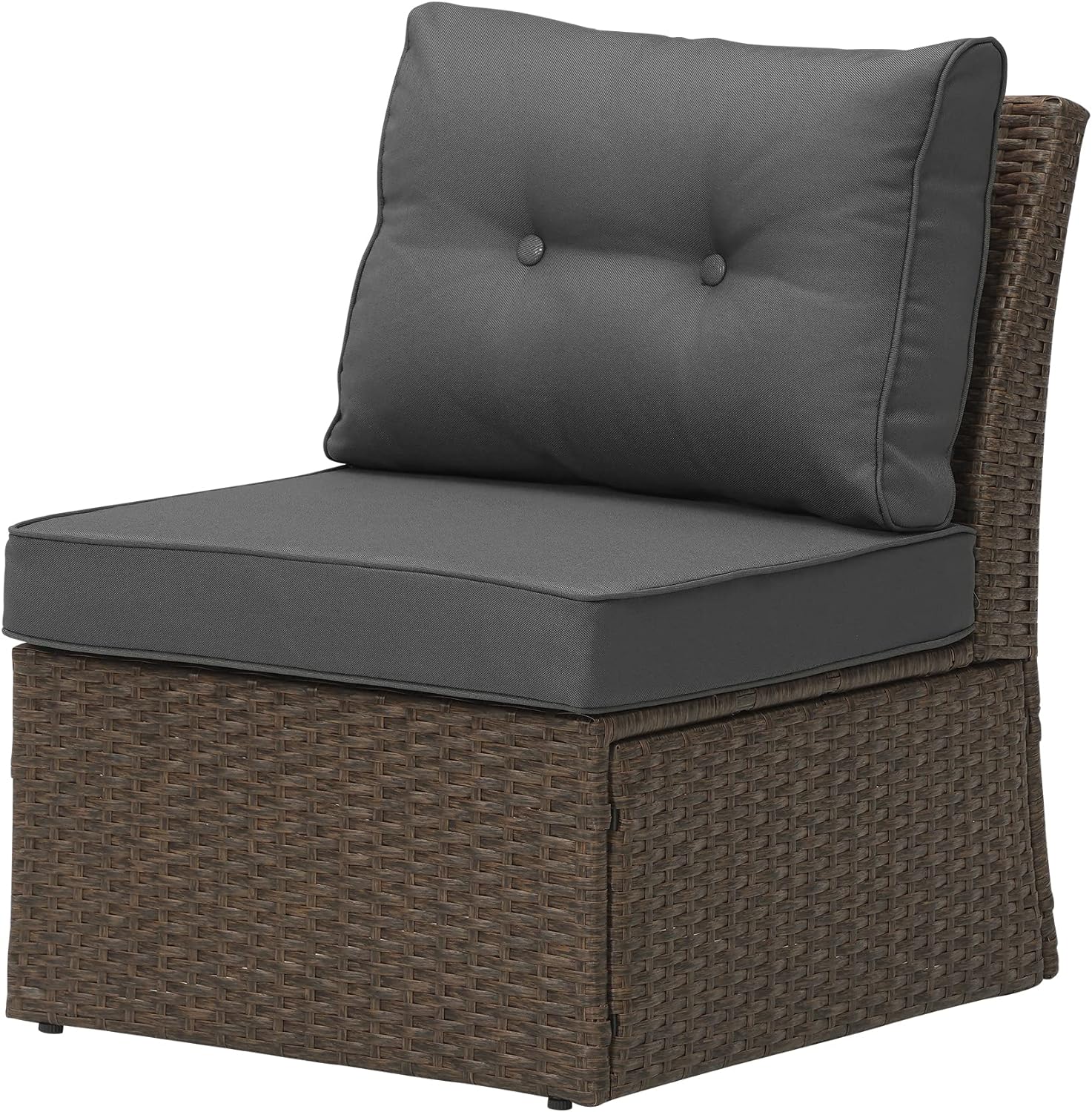 Outdoor Patio Sofa armless Chair, Aluminum Frame, Brown/Dark Grey