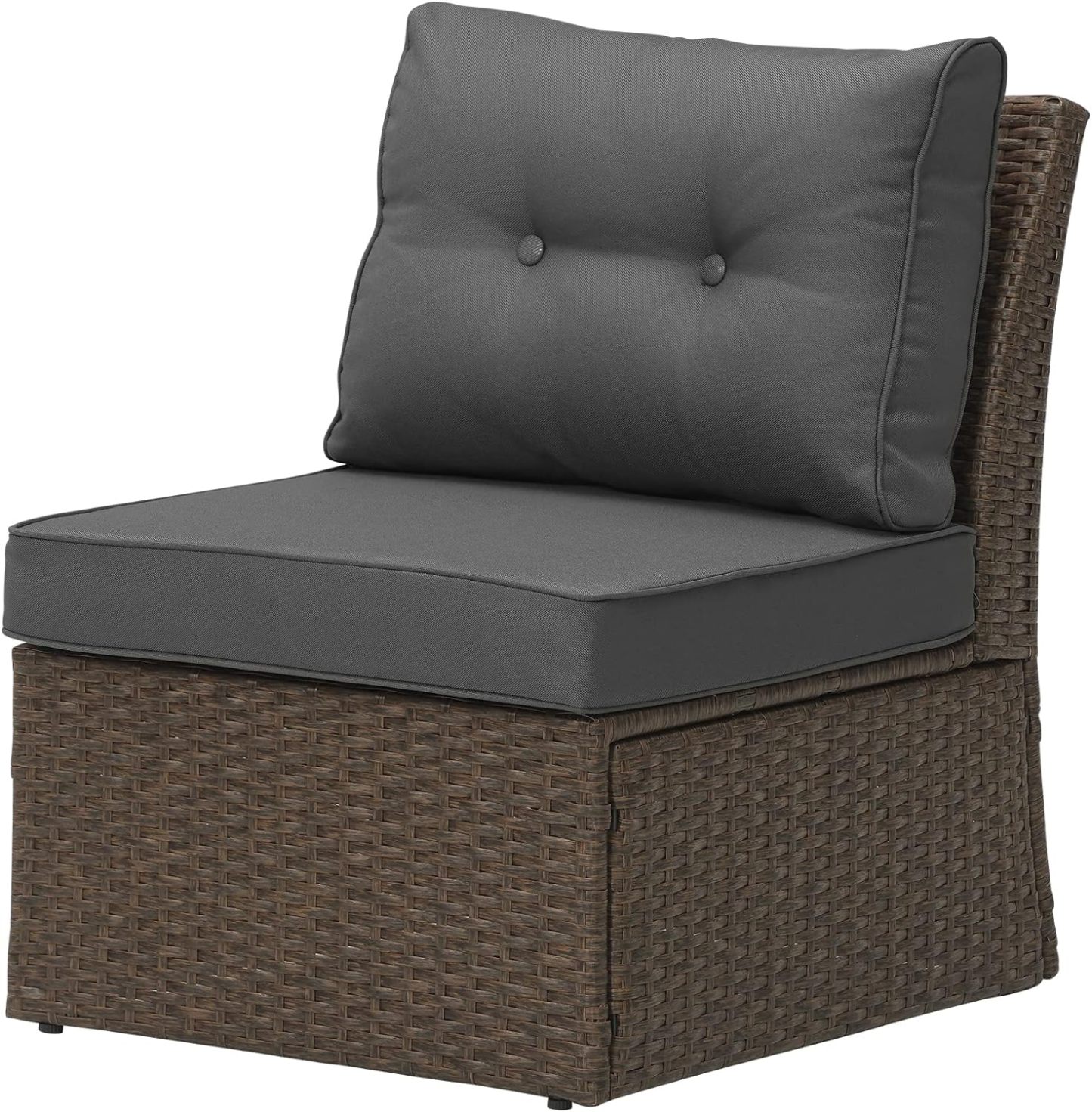 Outdoor Patio Sofa armless Chair, Aluminum Frame, Brown/Dark Grey