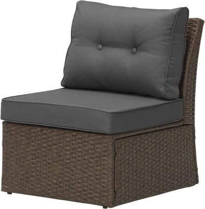 Outdoor Patio Sofa armless Chair, Aluminum Frame, Brown/Dark Grey