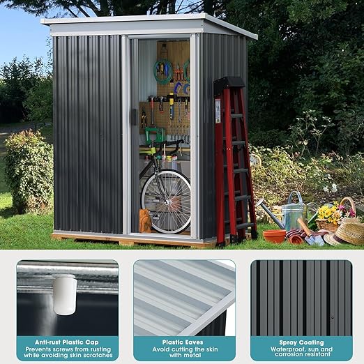 5.4x2.9FT Outdoor Storage Shed, Metal Tool Shed with Sloping Roof and Lockable Door for Backyard, Outside Lawn Storage Sheds for Backyard Patio,Black