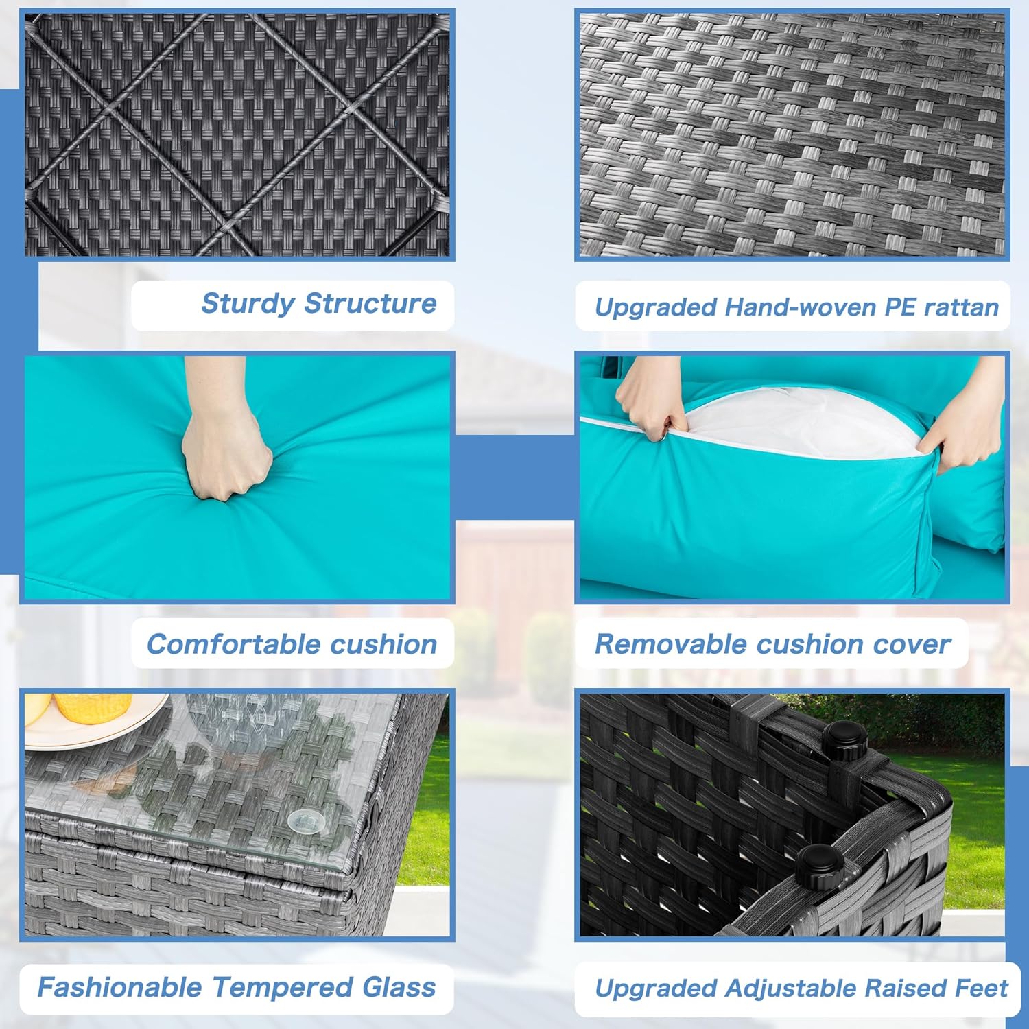 5 Pieces Outdoor Patio Sectional Sofa Couch, Silver Gray PE Wicker Furniture Conversation Set