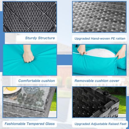 5 Pieces Outdoor Patio Sectional Sofa Couch, Silver Gray PE Wicker Furniture Conversation Set