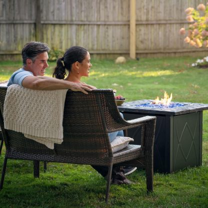 30 Inch Square 30,000 BTU Outdoor Propane Gas Patio Fire Table with Blue Fire Glass and Protective Cover