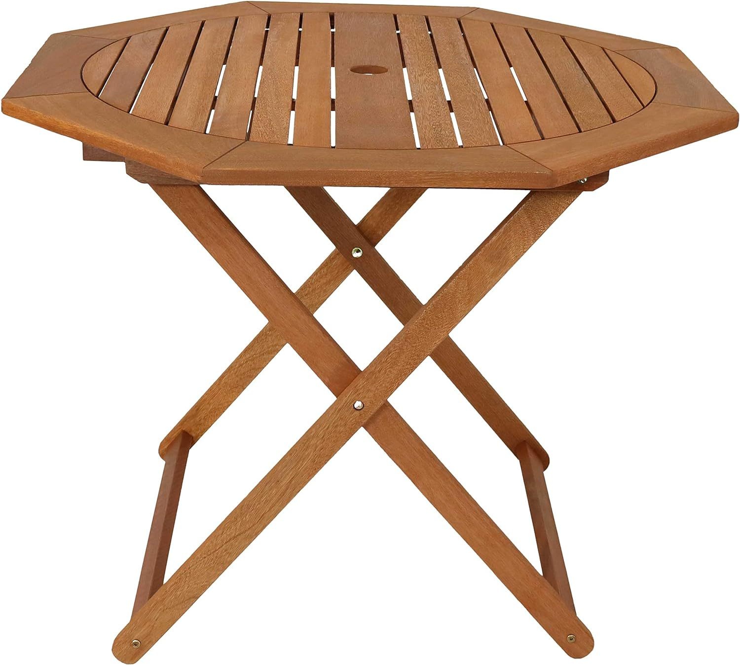 Wood Octagon Outdoor Folding Patio Table - Teak Oil Finish