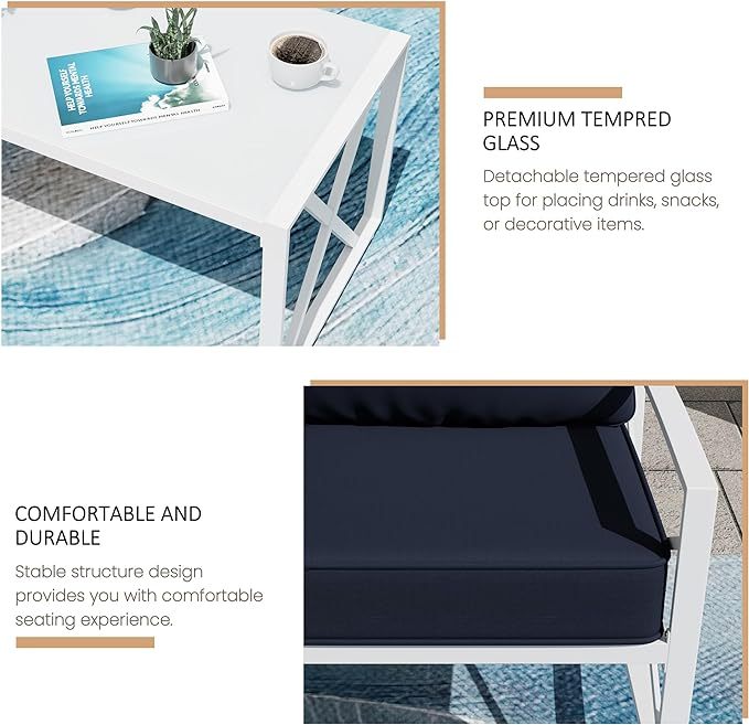  Modern Outdoor Metal Chair Conversation Furniture Set with Coffee Table for Patio