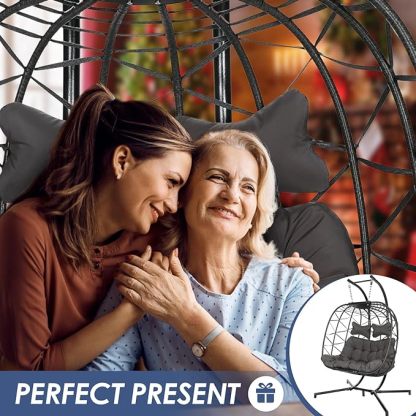 Double Egg Chair with Stand Wicker Swing Chair for 2 Person