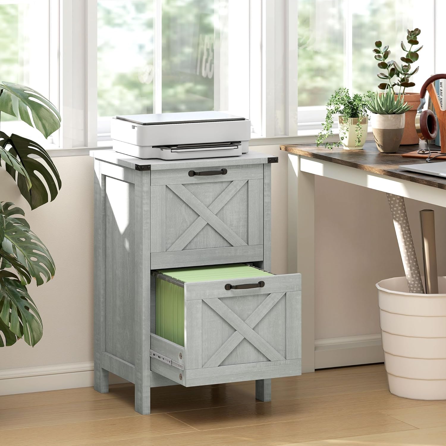 Rustic Farmhouse Filing Cabinet with Barn Doors for A4/Letter Size 15.7"D x 18.1"W x 29.5"H