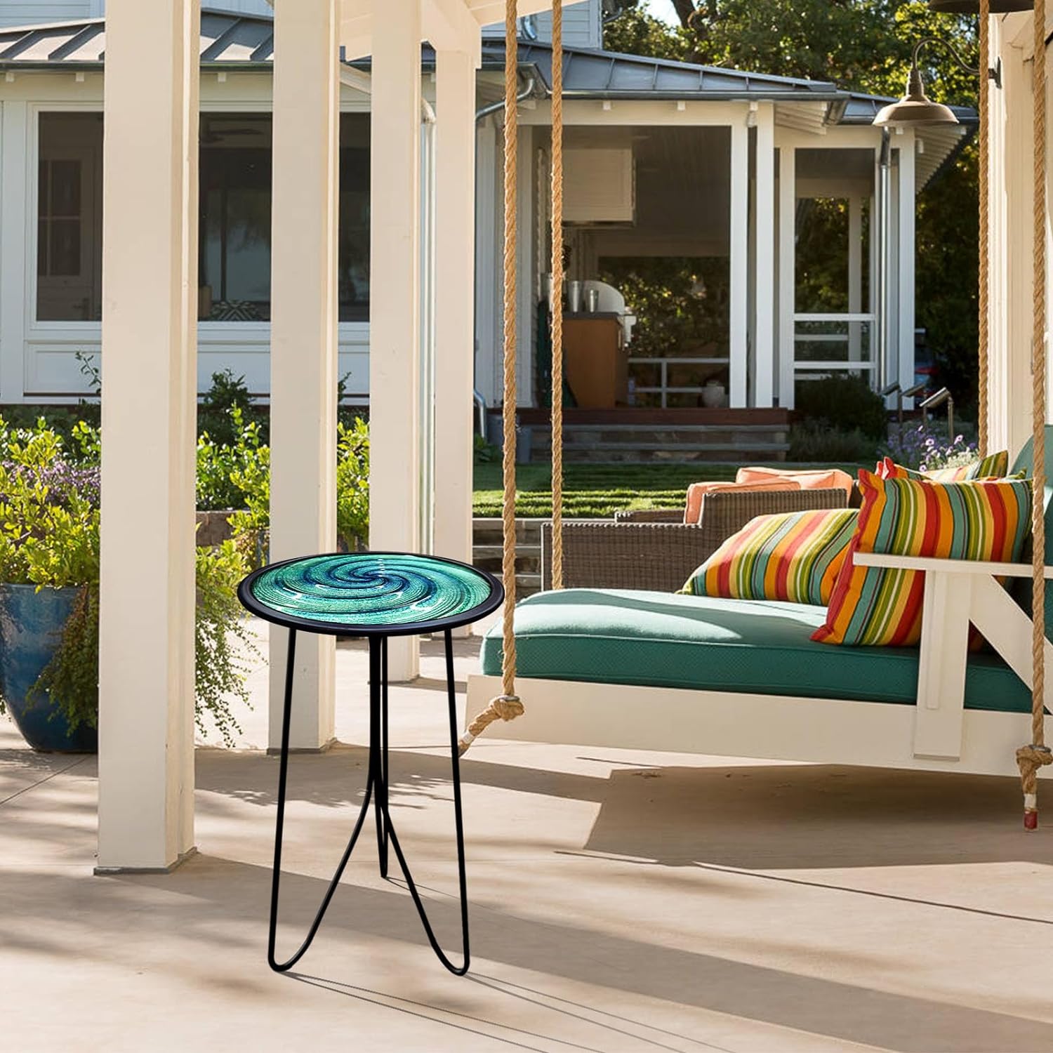 Small Round End Table, Metal Side Table Outdoor