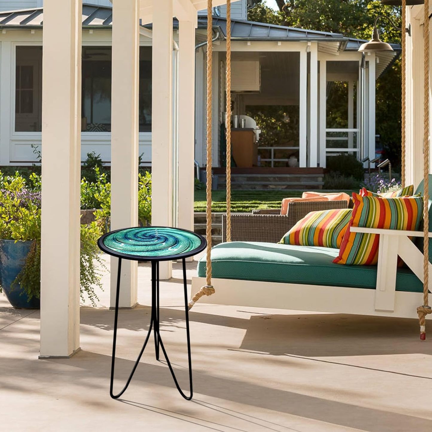 Small Round End Table, Metal Side Table Outdoor