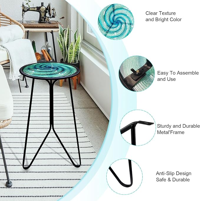 Small Round End Table, Metal Side Table Outdoor