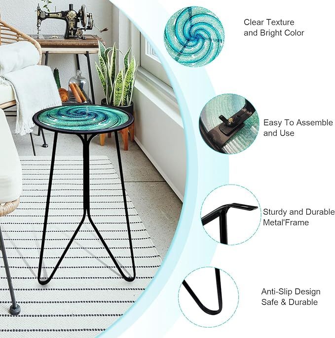 Small Round End Table, Metal Side Table Outdoor