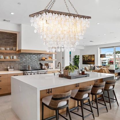 9 Lights Capiz Shell Chandelier for Kitchen Island, Seashell Pendant Light Ceiling Light Fixture, Rectangle Coastal Ceiling Hanging Light