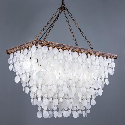 9 Lights Capiz Shell Chandelier for Kitchen Island, Seashell Pendant Light Ceiling Light Fixture, Rectangle Coastal Ceiling Hanging Light
