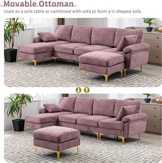 U-Shaped Sectional Sofa Couch, Modern Velvet L-Shaped Couch Set