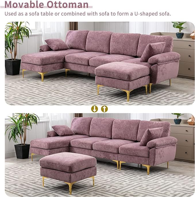 U-Shaped Sectional Sofa Couch, Modern Velvet L-Shaped Couch Set