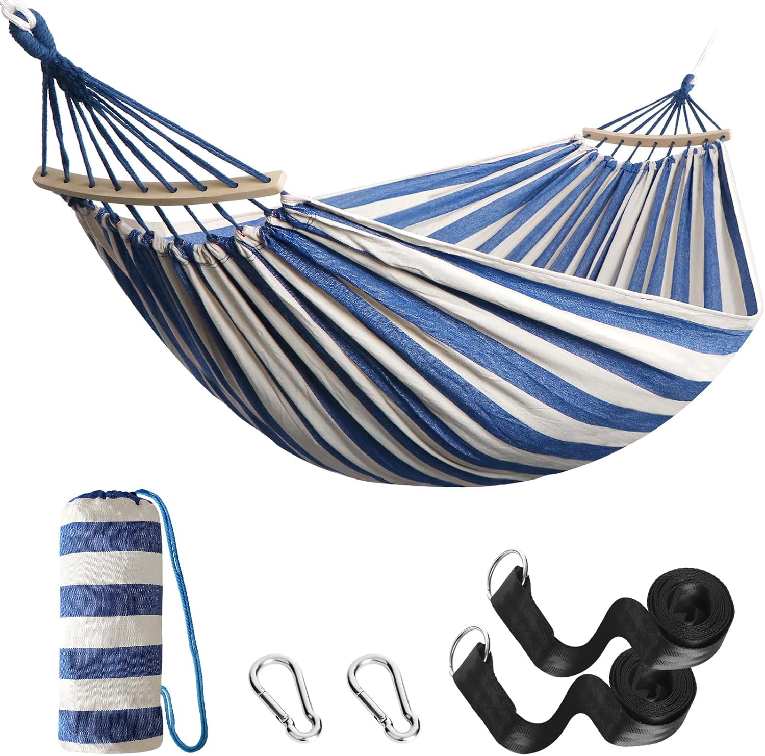 Garden Cotton Hammock Comfortable Fabric Hammock with Spreader Bar Durable Hammock Up to 450lbs Portable Lightweight Hammock with Travel Bag,Perfect for Camping Outdoor/Indoor Patio Backyard