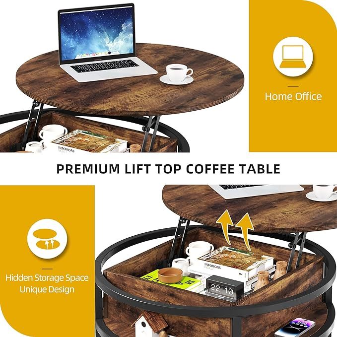 Round Coffee Tables for Living Room,Lift Top Coffee Table with Storage