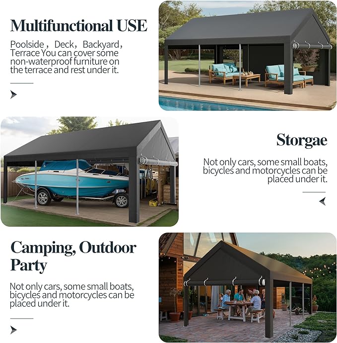 12x18.5ft Heavy Duty Carport, Portable Garage with Removable Sidewalls, Doors and Ventilated Windows