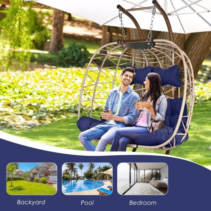 Double Egg Chair with Stand Wicker Swing Chair for 2 Person