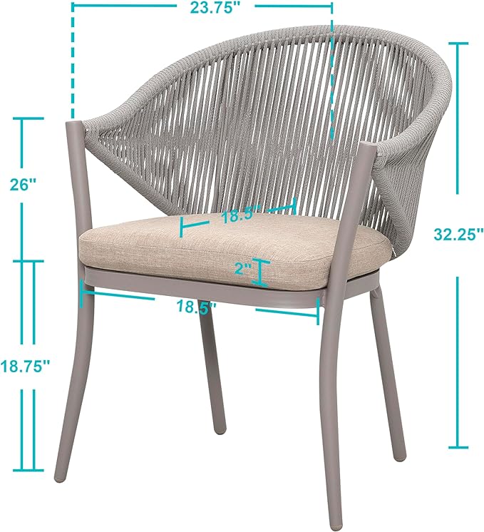 Patio Dining Chairs Set of 2, Woven Rope Outdoor Dining Chair