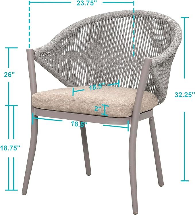 Patio Dining Chairs Set of 2, Woven Rope Outdoor Dining Chair