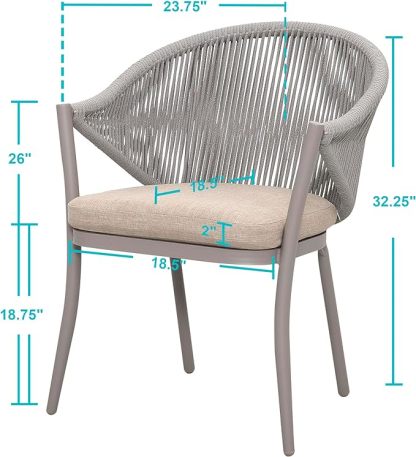 Patio Dining Chairs Set of 2, Woven Rope Outdoor Dining Chair